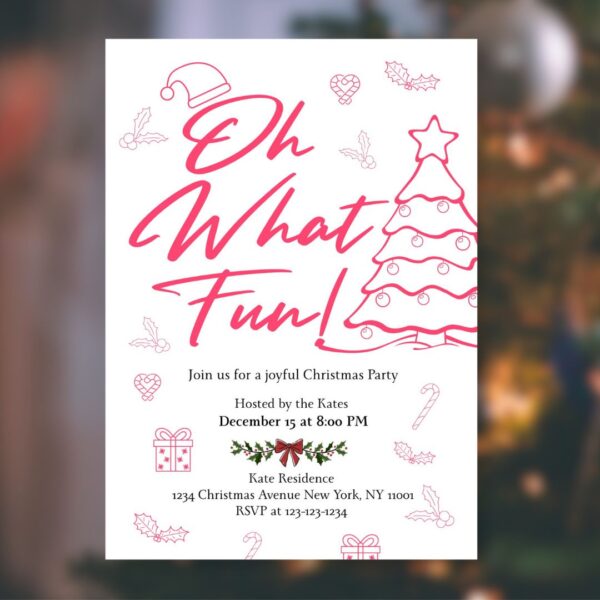 Editable Oh What Fun Join us for a Christmas Party Template
