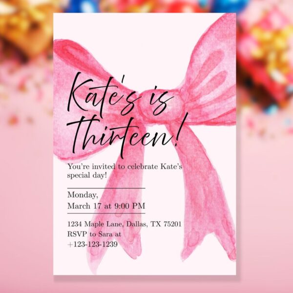 Editable Kate’s is Thirteen Birthday Invite Template