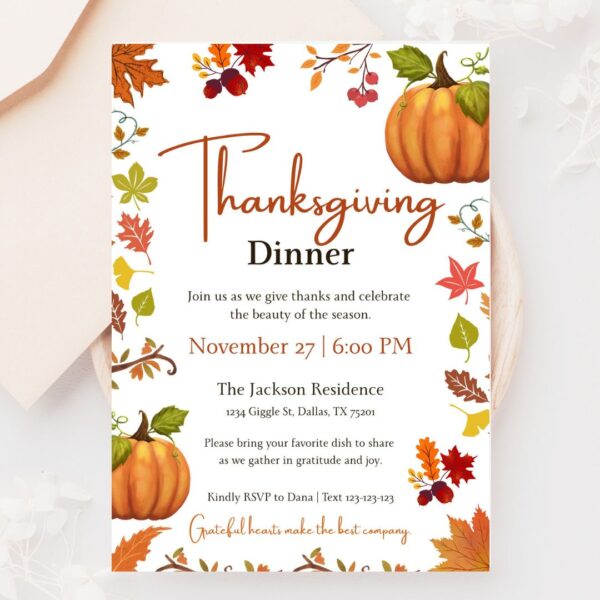 Editable Thanksgiving Dinner Gathering Invite Template