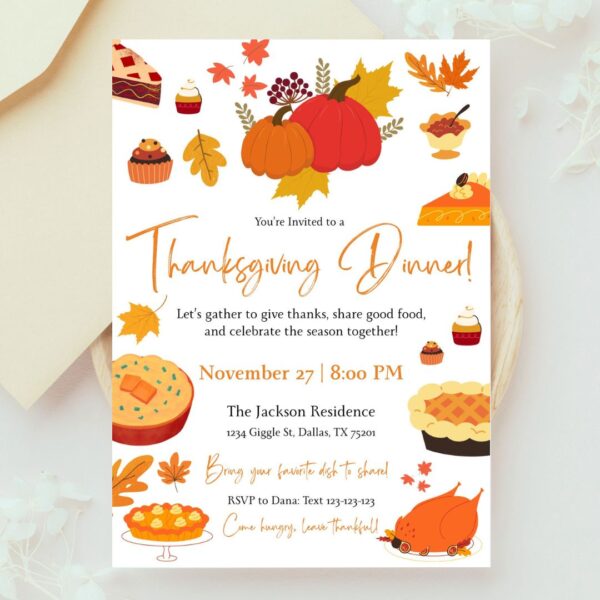 Editable You are Invited to a Thanksgiving Dinner Invite Template